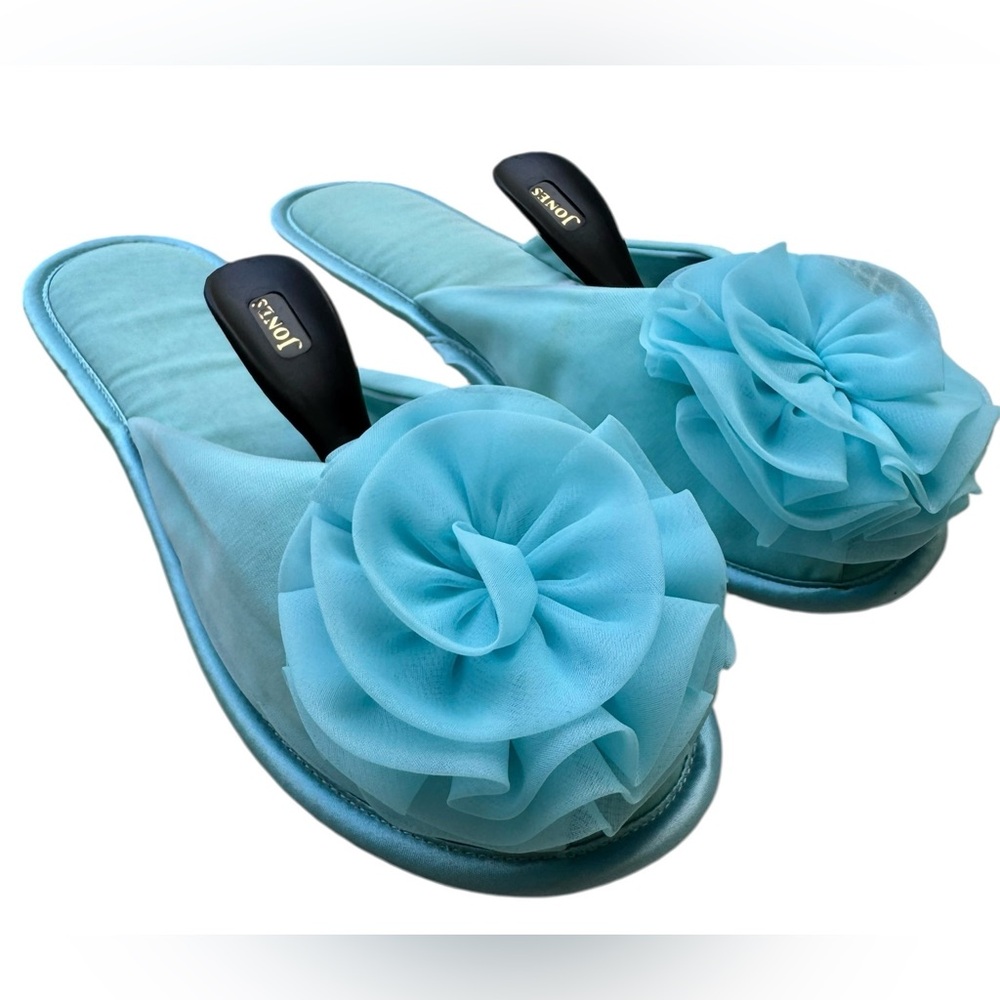 Vintage Turquoise Floral Women's Slippers Hollywood Glam